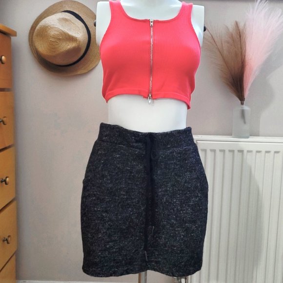 Wool Heather Grey Drawstring double lined Skirt- S - Picture 1 of 16